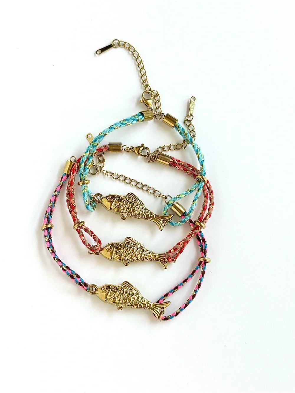 Coastal Fish Bracelet Pink Rope Chain